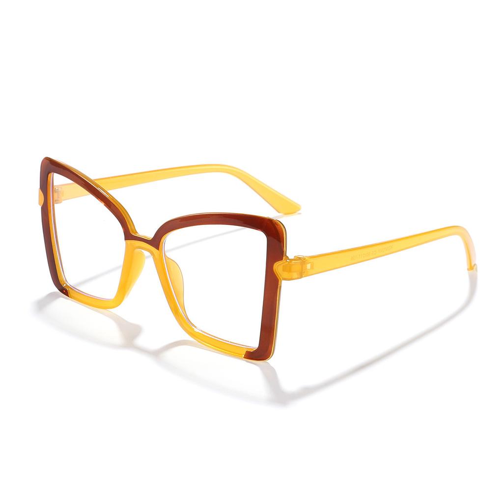 Übergroße Cat-Eye-Brille mit Blaulichtfilter, Farbblock-Rahmen, Modische Brille für Damen, Gegen Augenbelastung & UV-Schutz KJ085