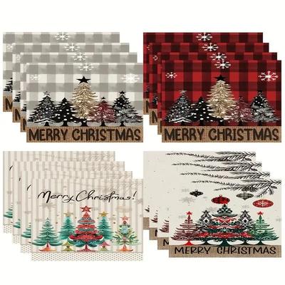 1PC Christmas Tree Place Mats Machine Washable Linen Table Mats for Home Kitchen Christmas Dining Decor and Supplies