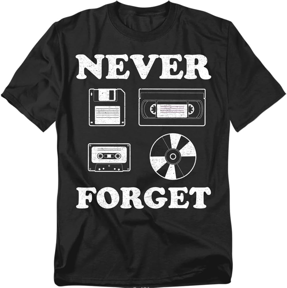

Popfunk Never Forget Cassette VHS CD T Shirt Funny Retro Technology Nostalgia Tee for Men or Women, Unisex Adult 5XL різнокольоровий