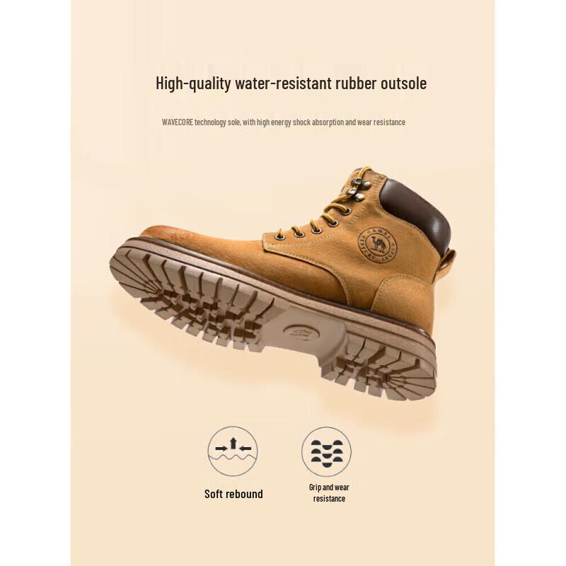 Camel Men's Fleece-Lined Retro Work Martin Boots