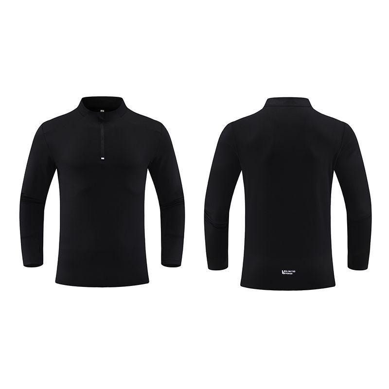 Dijia Men's Quick-Dry Running Pullover: Long-Sleeve, Stand-Up Collar, Half-Zip, Finger Protection for Fitness Training.