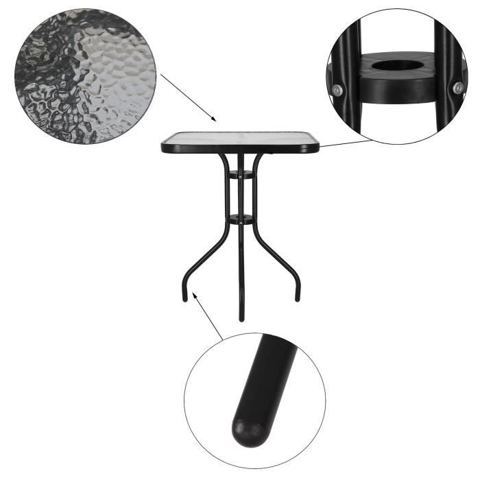 Table de jardin en verre SPRINGOS - Carré 60x60x70cm - Métal noir - Design moderne