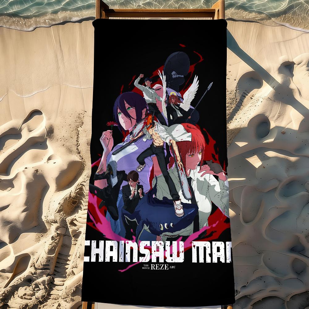 C-Chainsaw Man Anime Movie Reze Arc Towel Sports Quick Dry Travel Camping Gear Sandproof Soft Light Large Beach Towel