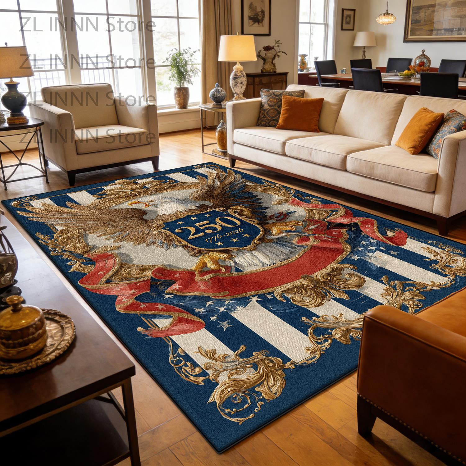 

USA 250th Celebration Area Rug Decoration Home Blue Non-slip Living Room Large Rugs Office Study Pile Fabric Floor Mat American 60x90cm