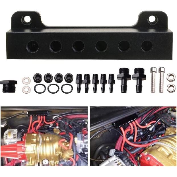 6 Port Vacuum Block Intake Manifold Kit Fuel Wastegate Turbo Boost 1/8NPT Compatible with Boost Controllers and Meters,for Racing