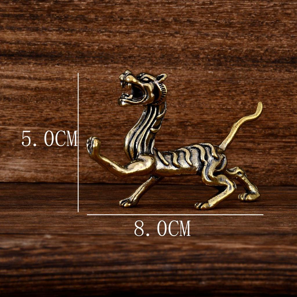 Chinese Mythical Beasts Brass Ornament: Azure Dragon, White Tiger, Vermilion Bird, Black Tortoise - Ideal for Study or Living Room Décor