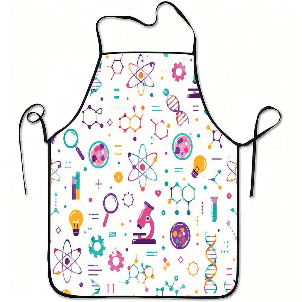 1pc Scientific Pattern Print Apron, Durable and Easy To Clean, with Adjustable Waistband, Suitable for Kitchen Cooking, Gardening, Orchard Picking, Ch