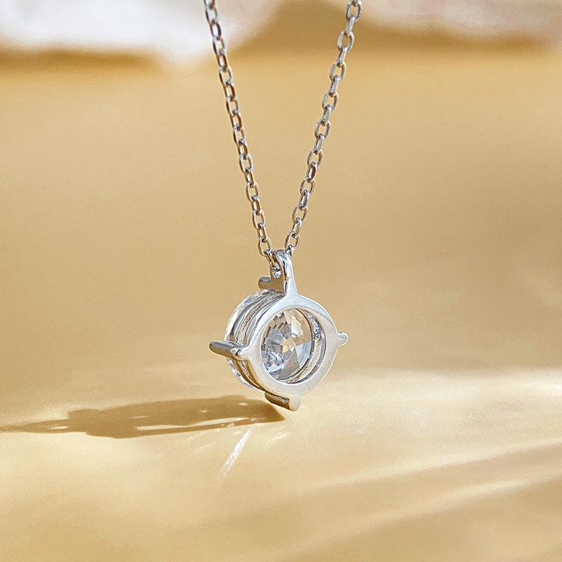 6.5mm Rond Geslepen Drie-klauw Solitaire Moissanite Hanger Ketting S925 Sterling Zilver Voor Vrouwen