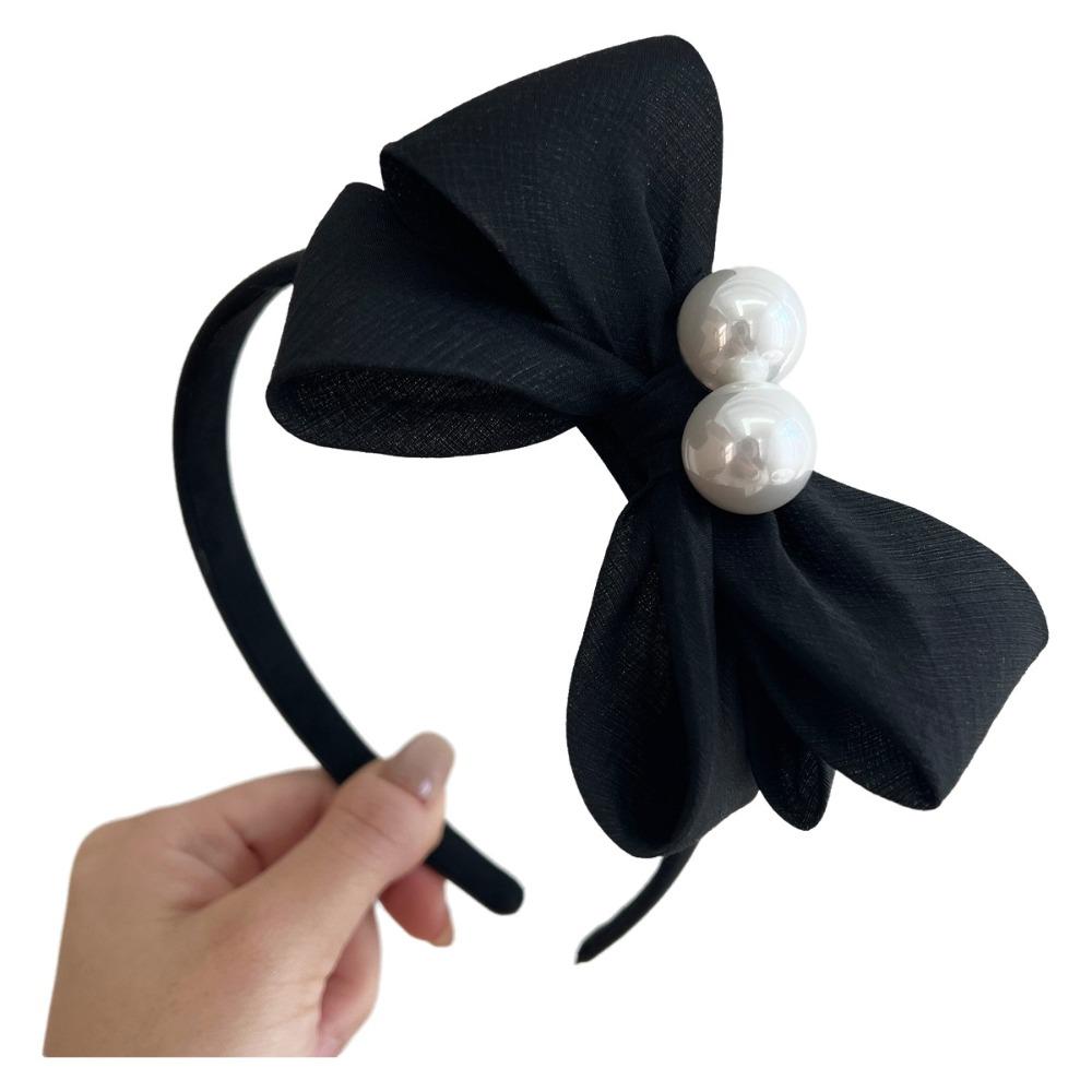 

Soft Fabric Bow-Knot Headband Large Pearl Kawaii Hair Hoop Perfect Gift For Women чорний