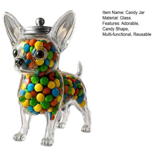 Treat Jar Reusable Dog Shape Glass Airtight Pet Food Storage
