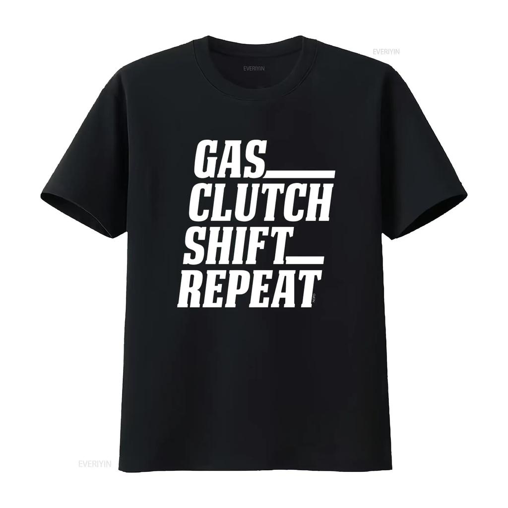 Gas Clutch Shift Repeat Mens T Shirt Automotive Inspired Design for Gearheads Vintage Washed Streetwear Breathable Slightly