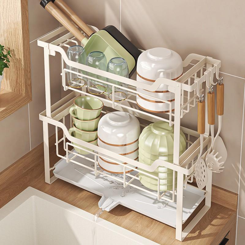Schlankes doppellagiges Geschirrtrockengestell Küchenspülbeckenrand Karbonstahl Modern Minimalistisch Arbeitsplattenorganizer