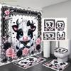1pc/3pcs/4pcs Cartoon Cute Bow Calf Pattern Bathroom Shower Curtain