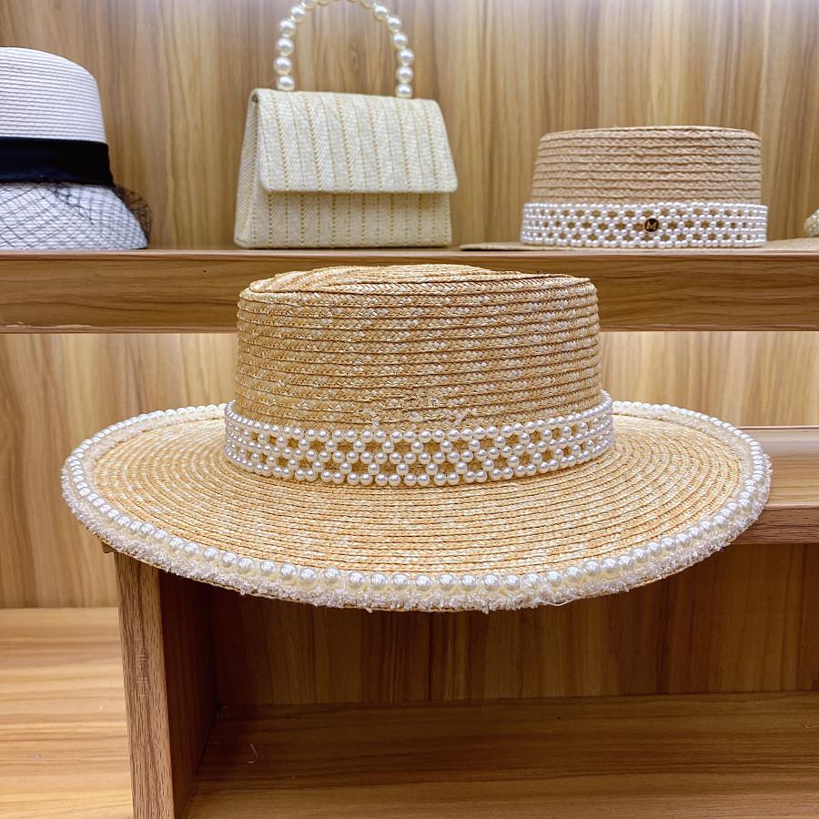 202504-nu Ins Chic Summer Natural Straw  Customized Tweed Pearl Ribbon Holiday Lady Sun Cap Women Leisure Panama Jazz  Hat