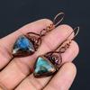 Labradorite Handmade Gemstone Earrings, Copper Electroformed Antique Jewelry Earrings, For Engagement Gift