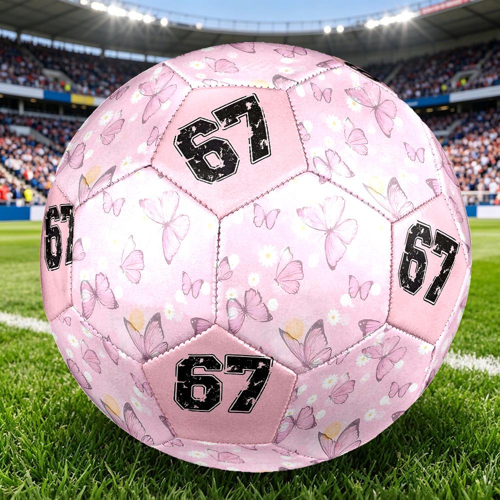 1PC Pink Butterflies Daisies Vintage Number Soccer Ball Size 5 Football Machine Sewn Indoor/Outdoor Universal Football Gift W54