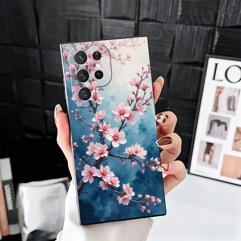 Cherry Blossom Sakura Fashion Soft Phone Case for Samsung Galaxy S26 S25 Edge S24 Ultra S23 Plus S22 S21 FE S20 Black Cover Back