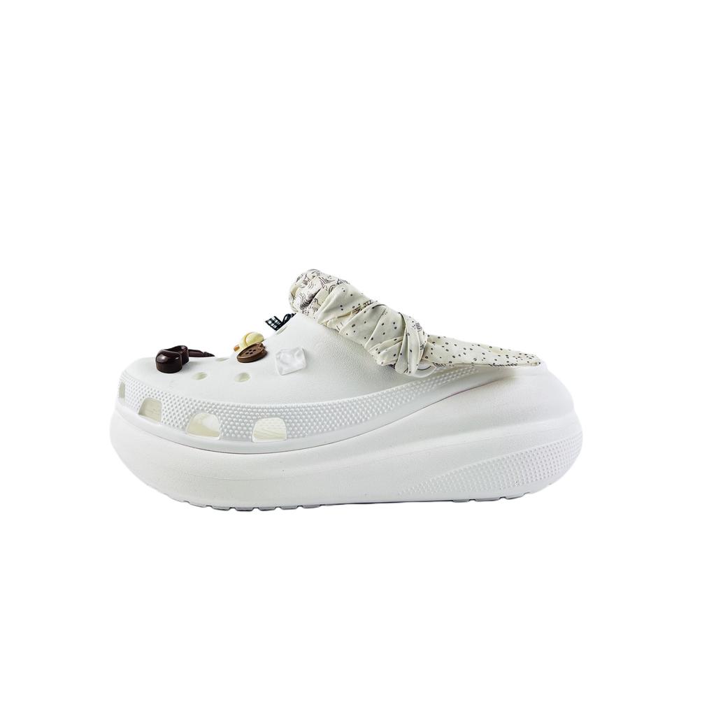 Crocs Crush Clog EVA Button Bear Fashion and Versatile Comfortable and Casual Puff Shoes Hole Shoes Unisex White