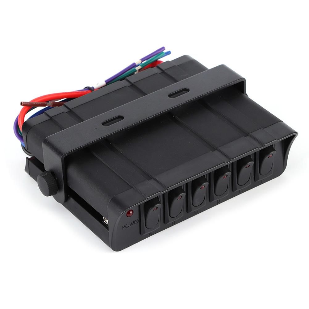 6‑Gang Rocker Switch Box Controller 3P Red Light Universal for 12‑24V Car RVs Marine Boat Yacht