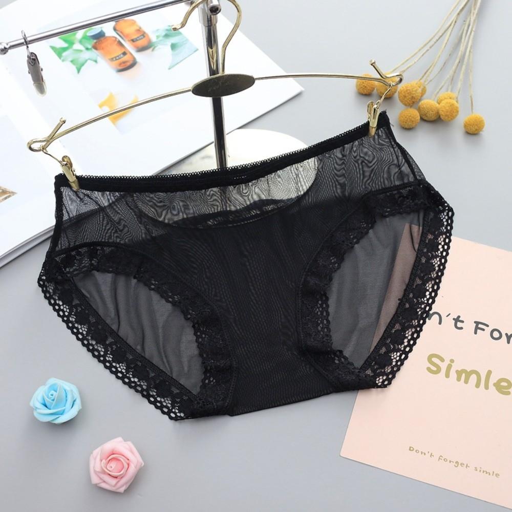 Fashion Low Waist Sheer Mesh Lace Thong Seamless Transparent Lace Flower Briefs Women Hollow One-piece Romantic T Panties Ladies
