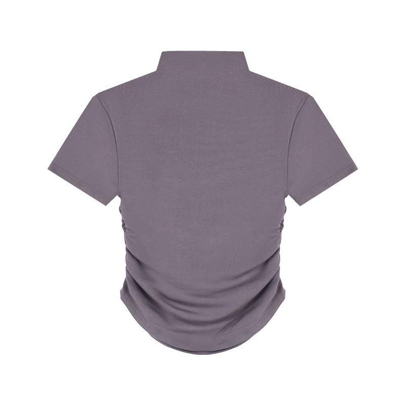 

Короткая узкая рубашка с полувысоким воротом и внутренней частью снизу для женщин, летняя узкая футболка с короткими рукавами в стиле Hot Girl XL серый