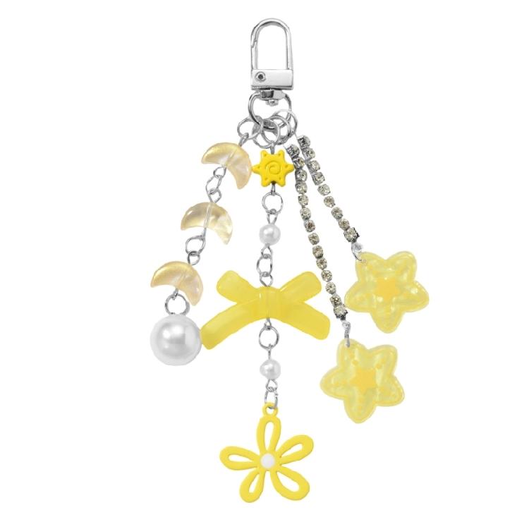 

Unique Moon Star Rhinestones Bowknot Keychain Safe Resin Jewelry Decoration Charm For Bags Keys Organiser жёлтый