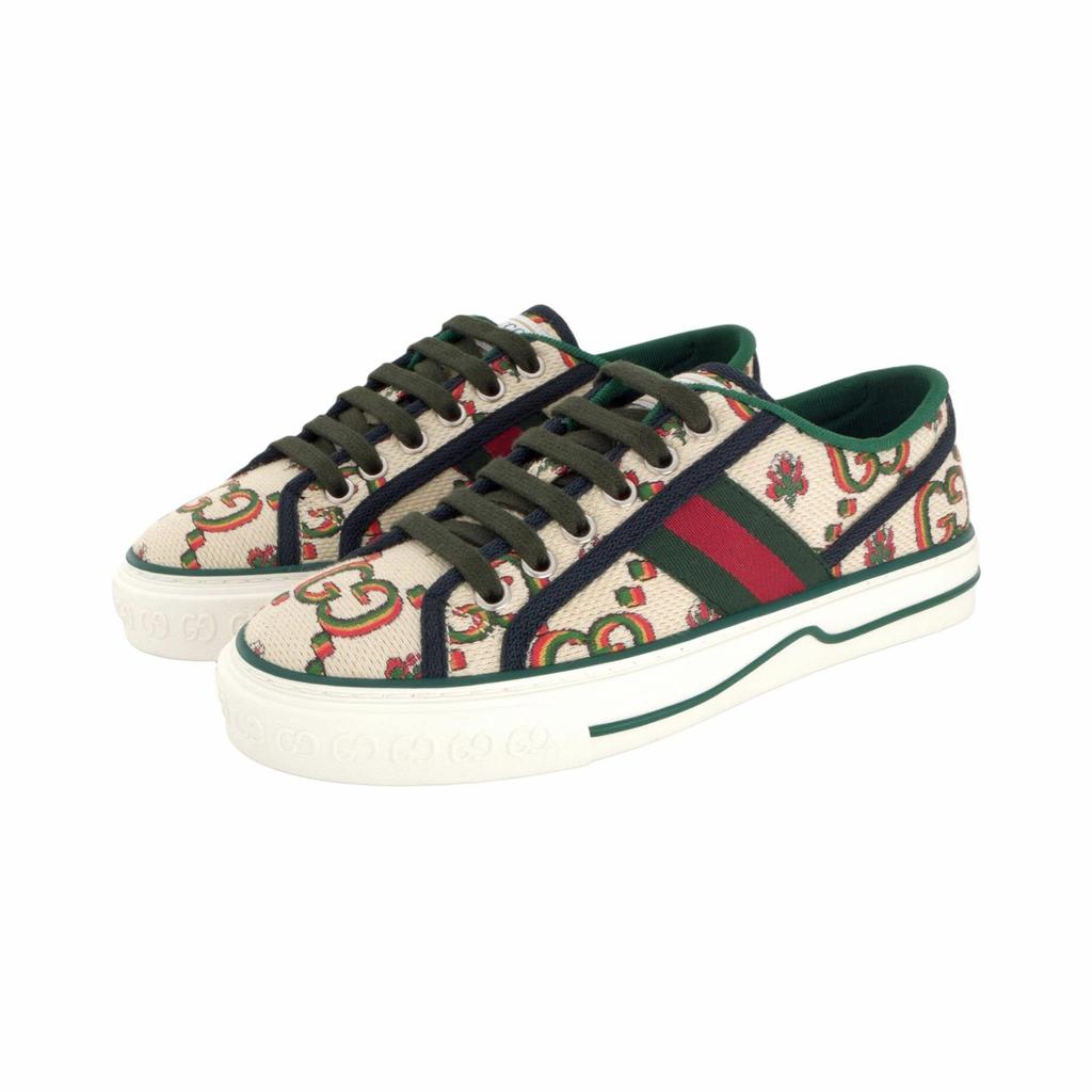Gucci Tennis 1977 Low Top Stylish Skateboarding Shoes Women's Beige Green 677648 UMB30 9662
