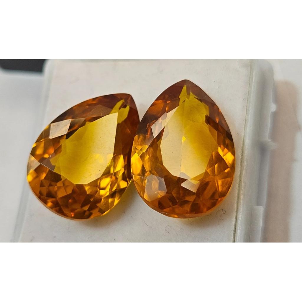 Citrine Yellow &Orange For Earing Natural Pear Cut 18-19 Ct Pair Gemstone