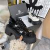 Muffin bottom Heavy industry butterfly patent leather lace-up thick heel thick sole British style fashion lace-up single shoes