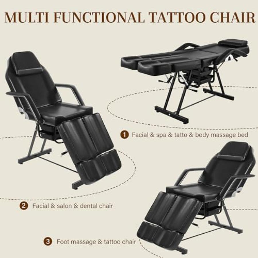 Tattoo Chair for Client, Facial Bed for Esthetician with Hydraulic Stool, Adjustable Massage Table with Split Legs Design, Prof