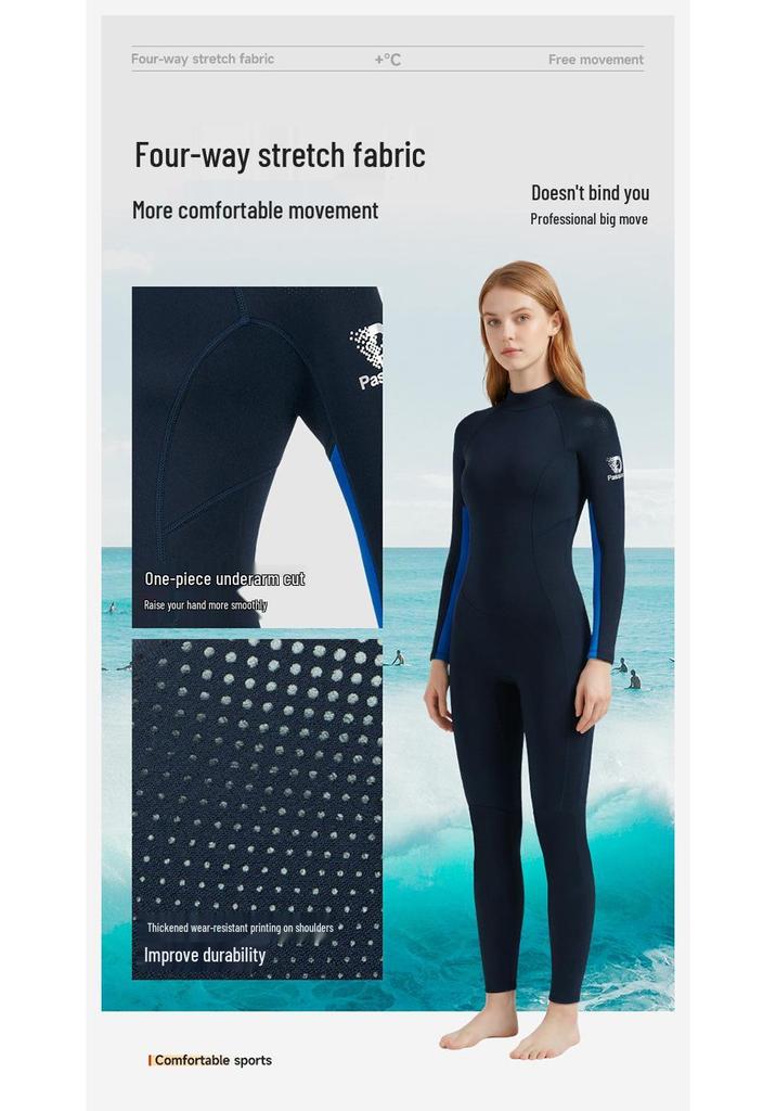 Traje de neopreno completo para mujer de 3 mm - Manga larga, Protección contra el frío para natación de invierno, Snorkel, Surf, Calidez y Seguridad contra Medusas