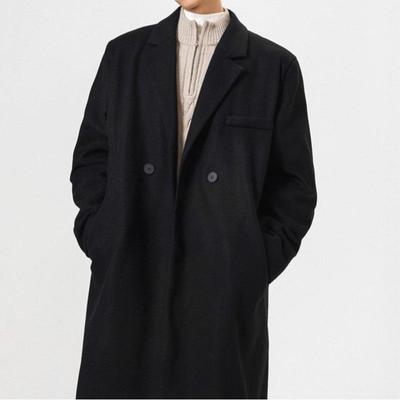 Hong Kong Style Men's Mid-Length Winter Loose Trench Coat - Korean Woolen Jacket