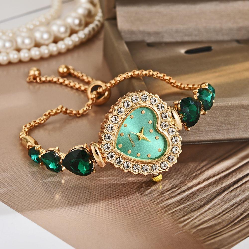 Fashion Alloy Women Watch Diamond Adjustable Strap Quartz Wristwatch Heart-shaped Diamond Heart Watch Daily