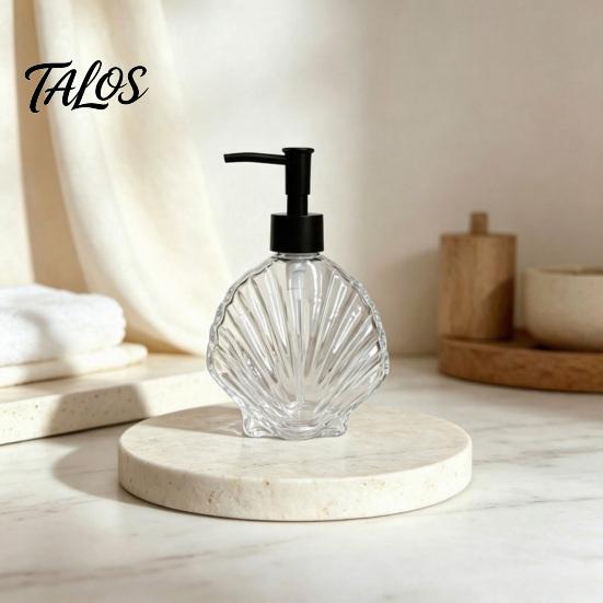 Pump Lotion Bottle 400ML Beach Seashell Refillable Soap Dispenser, Liquid Hand Glass Durable Dispenser Container, for Bathroom Kitchen Countertop
