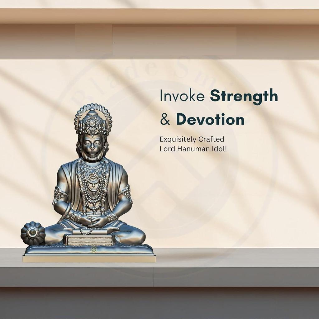 Bajrangbali Hanuman ji Idol Statue murti for Car Dashboard Home Decoration Puja Mandir Silver Color