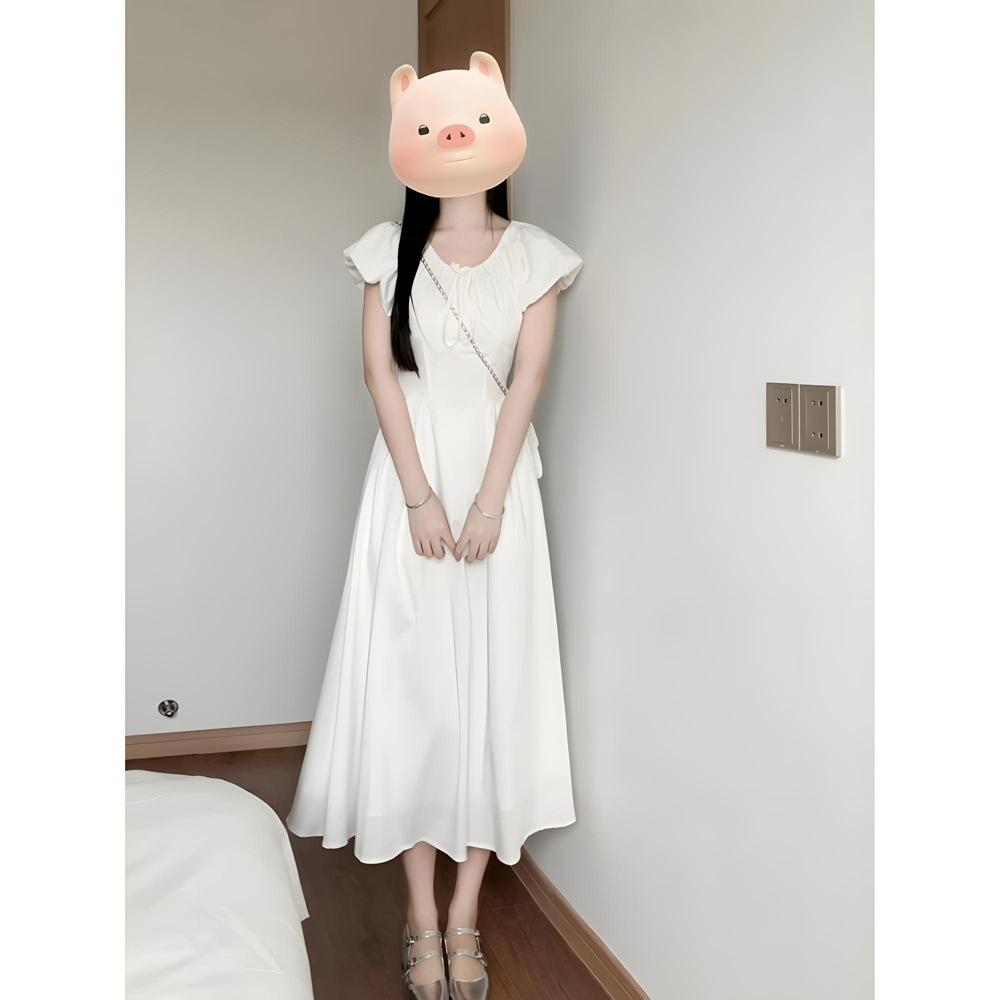 

Белое платье для девочки новое летнее маленькое темпераментное платье принцессы феи с завышенной талией длинное платье выглядит стройнящим XL- (recommended 110-60kg)