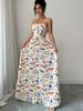 Ladies' Summer Floral Print Thin Shoulder Strap Pleated Large Swing Dress Elegant Vacation Suspender Dress