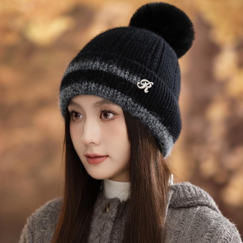 Autumn and Winter Women's Velvet Knitted Wool Hat Outdoor Travel Windproof Warm Hat Cycling Cold Ear Hat