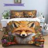 Red Fox with Mushrooms Pattern Bedding Quilt Set  Home Decoration  Gift (1 * duvet cover + 2 * pillowcase  without core)