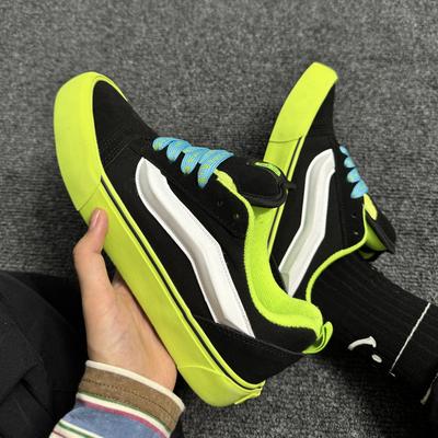 Thick Tongue American Shoes Chubby Breadboard Shoes Retro White and Black Contrasting Casual Shoes
