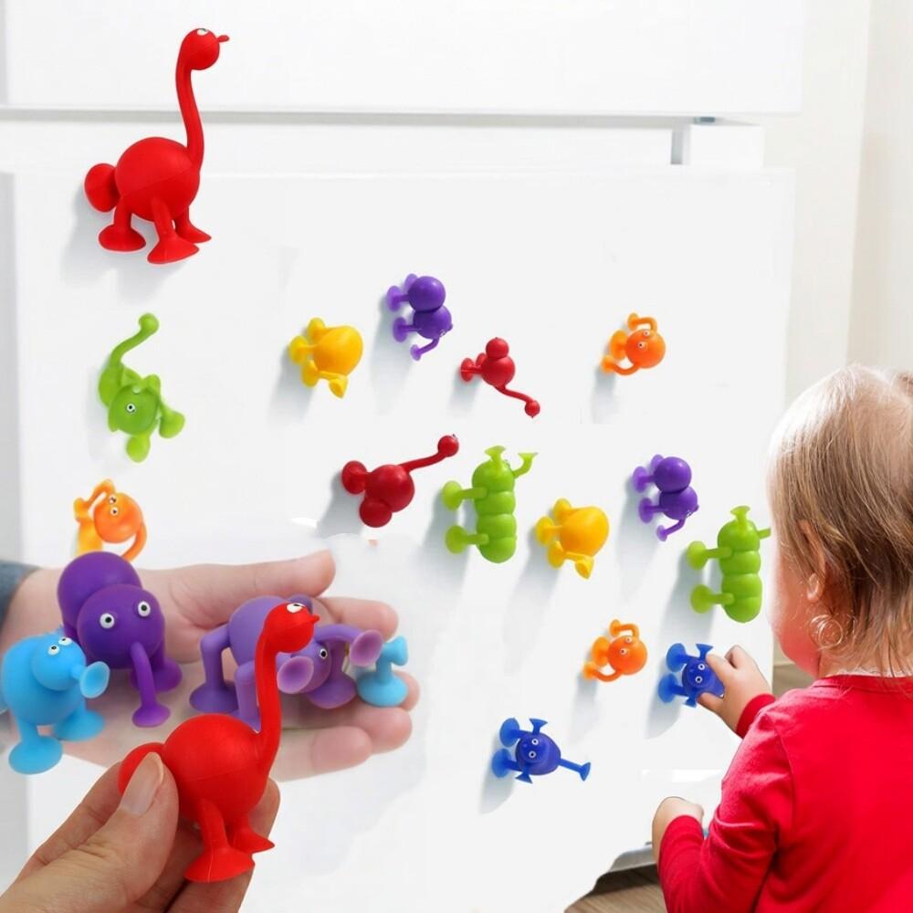 Colorful Soft Silicone Animal Suction Toys 9Pcs Stress Relief Sensory Toy Parent-Child Interactive Sucker Building Game Gift