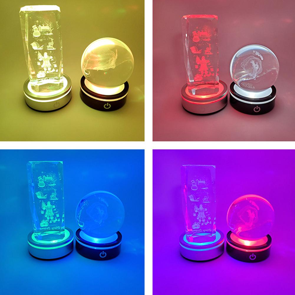 LED Base Crystal Black Sphere Touch Multi Mode Colorful White Light 3D Inner Carving Laser Base