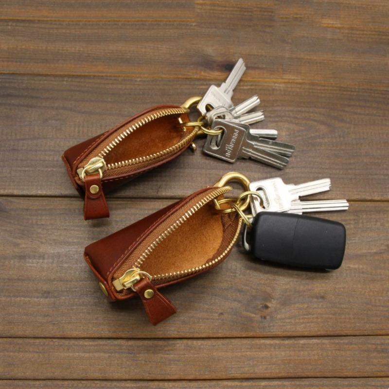 1 st Vintage Kreativ Läder Dragkedja Nyckelring Nyckelskydd Bilnyckel Hemnyckel Multifunktionell Nyckelringspåse