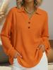 2025 European V-neck Waffle Knit Loose Pullover Top - Solid Color, Long Sleeve.