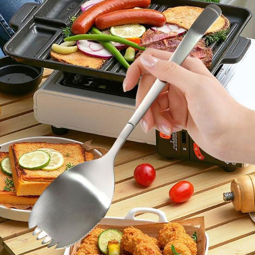Long Handle Kitchen Spoon Fork Stainless Steel Serving Soup Spoon Integrated Spoon Fork  for Home