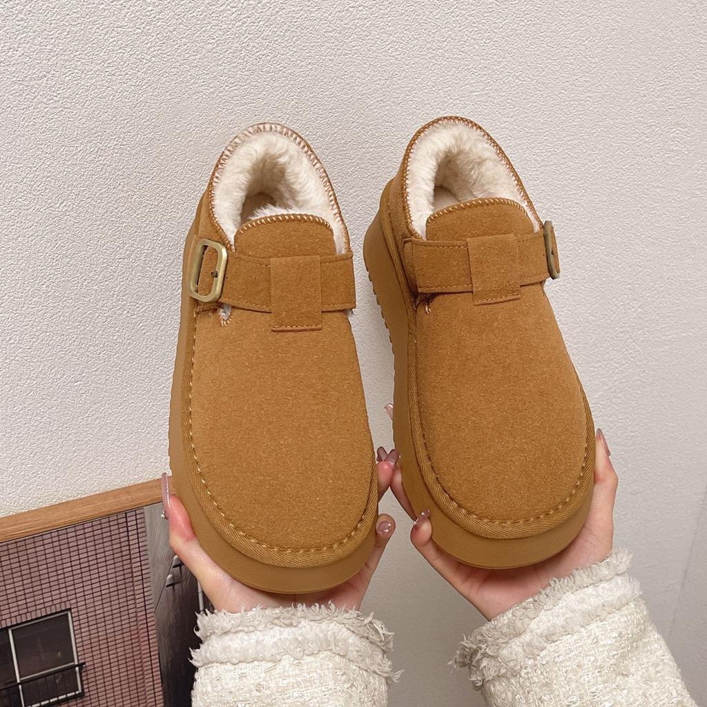 Retro velvet warm thick-soled non-slip snow boots 2024 autumn new fashion outer wear lazy one-pedal single shoes