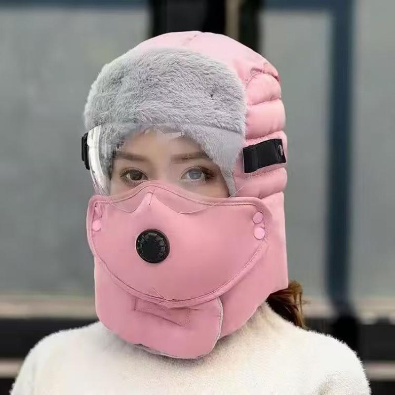 Winter Unisex Fleece-Lined Windproof Ear Protection Hat With Detachable Goggles Cold Weather Cycling Outdoor Use