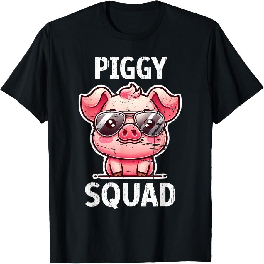 Funny Pig Wearing Sunglasses Piggy Squad Farm Farmer T-Shirt S