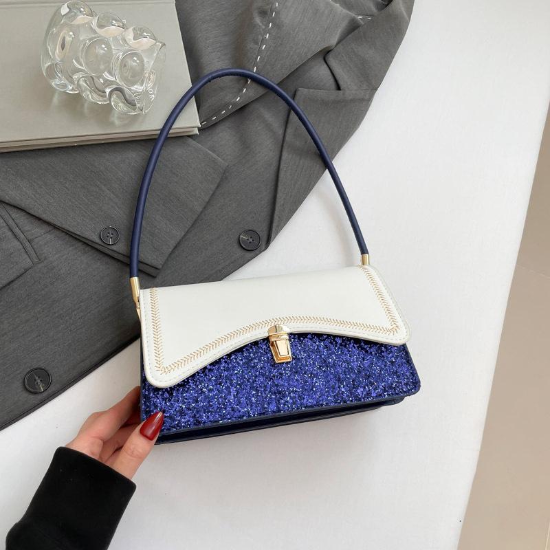 

Women s new women s bags are light luxury and versatile, contrasting colors, high-end temperament and appearance, portable shoulder armpit bag. синий