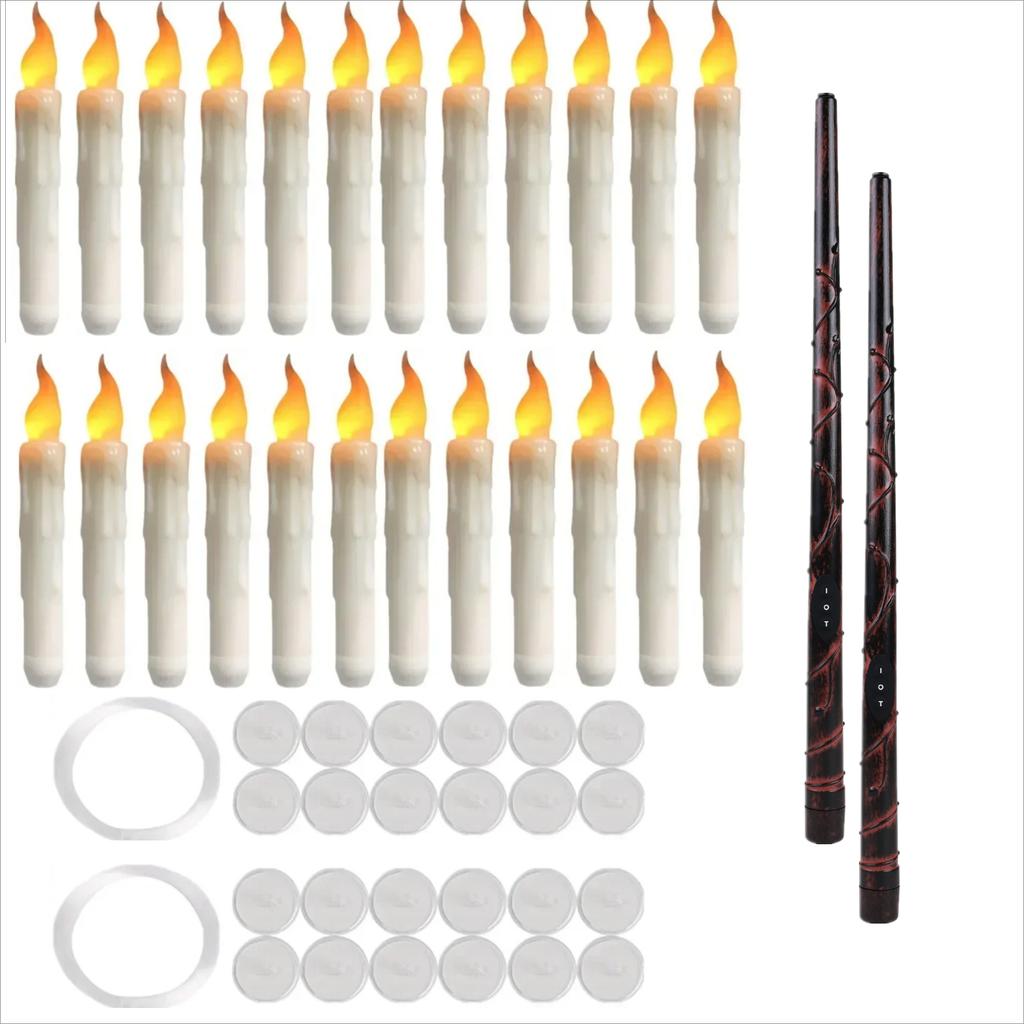 12/24Pack Christmas Floating Candles With Magic Wand Remote LED Flameless Hanging Taper Candle Flickering for Home Holiday Decor